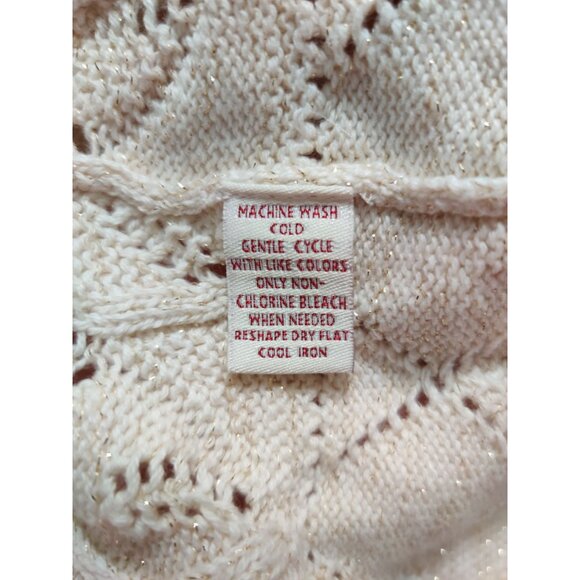 JM Collection XL Petite Sweater Cream Metallic Open Knit Cardigan 3/4 Sleeve - Picture 7 of 14